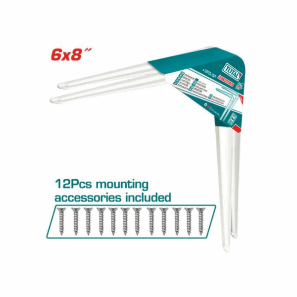Total Shelf Bracket 2pcs Set 6x8" with 6 Attachment Points, 12 Mounting Screws, White TSB10608 - Image 2