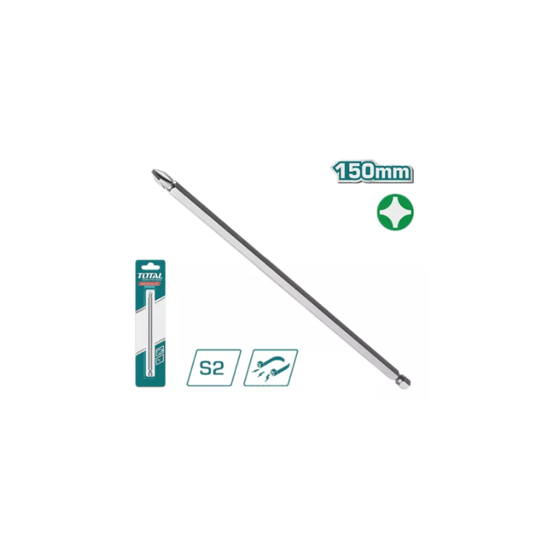 Total Magnetic Tip Screw Driver Bit 150mm, PH2, S2 Industrial Steel, Sandblasted Surface TAC16PH264 - Image 2