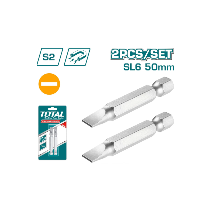 Total Magnetic Tip Screwdriver Bit SL6x1.0 50mm, S2 Industrial Steel 2pcs Set TAC16SL624 - Image 2