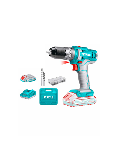 Total Cordless Impact Drill 45Nm Lithium-ion 20V with 47pcs Accessories, 3pcs Masonry Drill Bits, 2pcs 2.0Ah Battery, 1pc Charger TIDLI201452