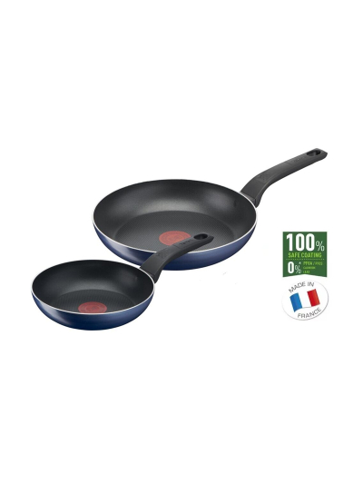 Tefal Easy Cook Frypan 20cm & 26cm Blue Color Titanium Non Stick Thermo Signal 100% Safe B4229153