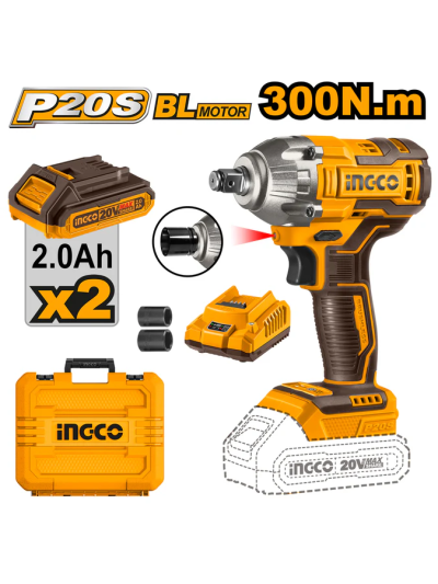 Ingco Lithium-Ion Cordless Brushless Impact Wrench CIWLI2038