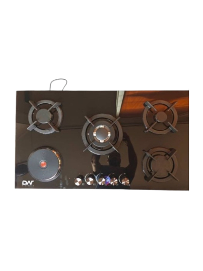 Digi Wave Hob 4 Gas And 1 Hotplate Burner with Auto Ignition 90x60x 8MM Tempered Glass DWGC 2006