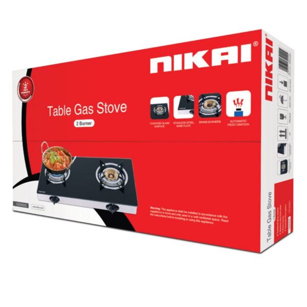 Nikai Gas Cooker Glass Top 2 Burner Auto Inginination Blue Flame with High Efficiency NG5092G - Image 3
