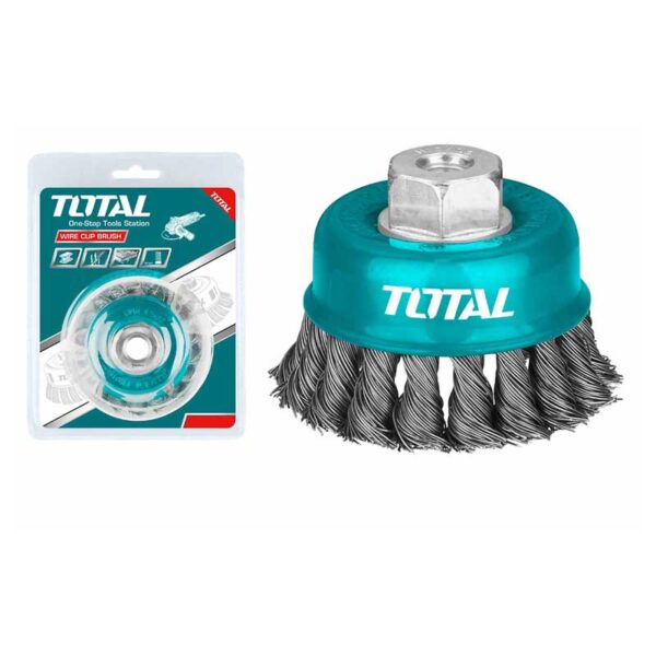 Total Wire Cup Brush with Nut 75mm Twister Hard Silver TAC32031 - Image 2