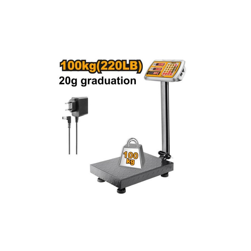 Ingco Rechargeable Digital Platform Scale 100kg with LED Display, 20g Graduation HESA31003 - Image 2