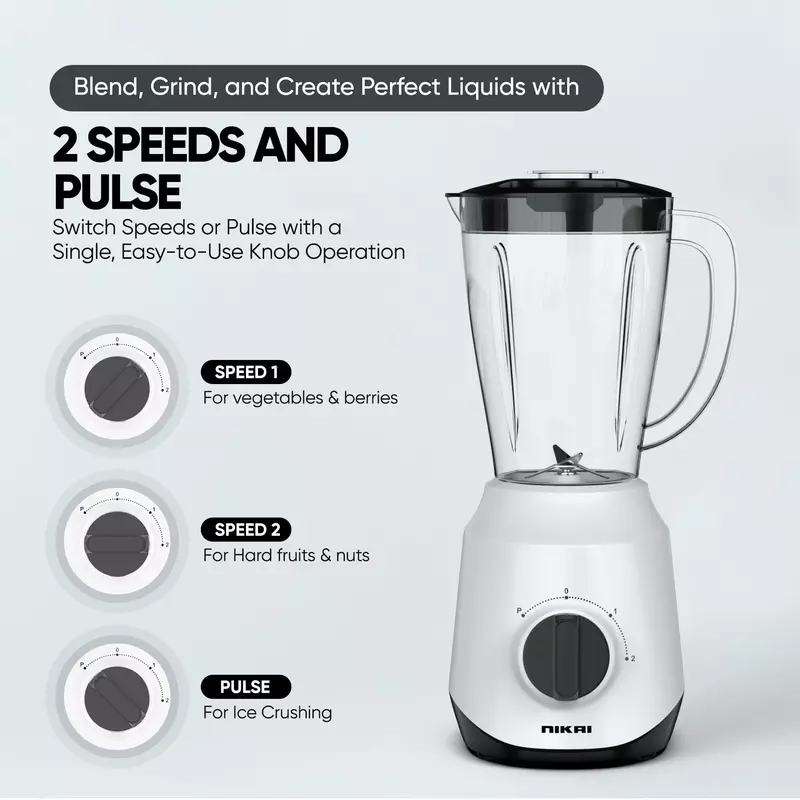Nikai Blender 1.5L 450W 2 in 1 Unbreakable PC Jar 3 Speeds Stainless Blades Easy To Clean Detachable Parts Perfect for Blending and Grinding - NB2511AX - Image 4
