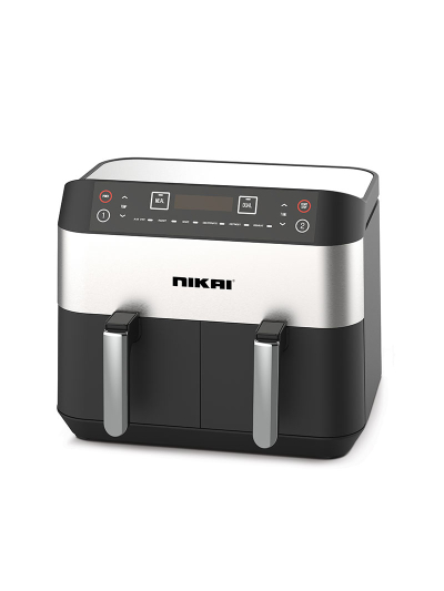 Nikai Air Fryer 8L Dual-Basket Multifunctional Low Oil Fryer 2460W with Independent Temp Settings Cool Touch Body and Digital Control Panel for Effortless Cooking NAF282DX