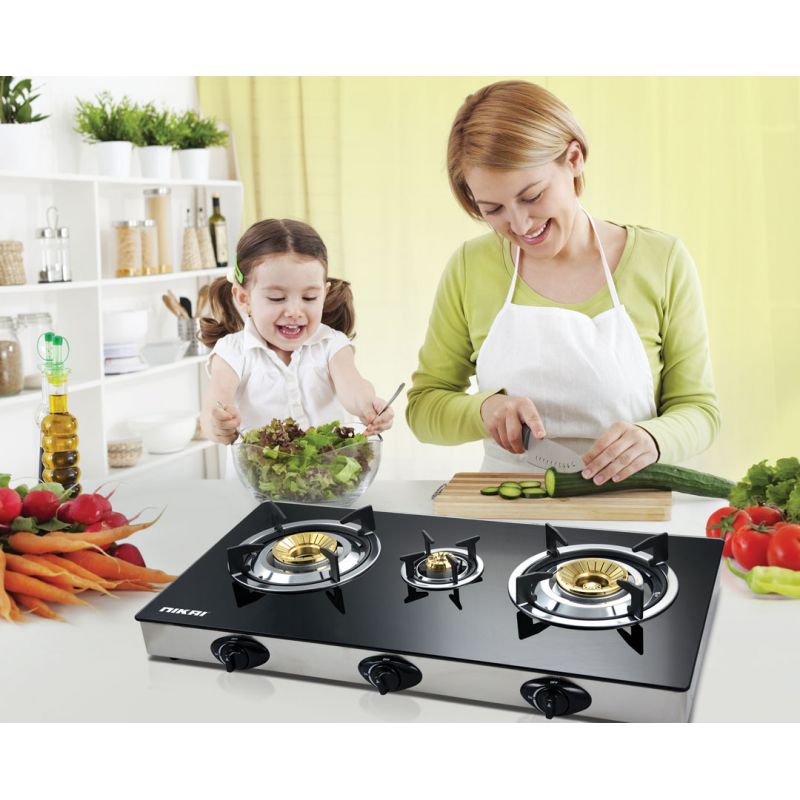 Nikai Gas Cooker 3 Burner Triple Gas Burner Glass Top Auto Ignition Black 7MM Tempered Glass Panel NG5093G - Image 2
