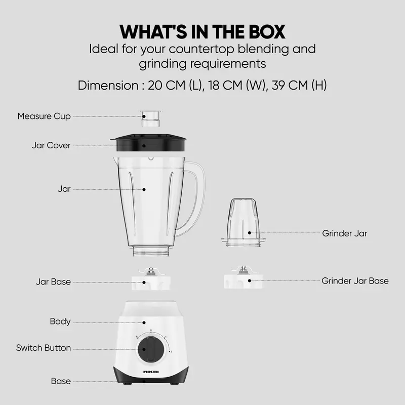 Nikai Blender 1.5L 450W 2 in 1 Unbreakable PC Jar 3 Speeds Stainless Blades Easy To Clean Detachable Parts Perfect for Blending and Grinding - NB2511AX - Image 6