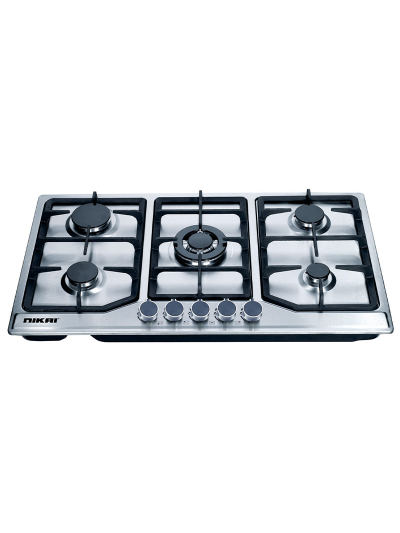 Nikai Gas Built In Hob 5 Burner Stainless Steel Cooktop With Full Safety Cast Iron Pan Support NGH5005N