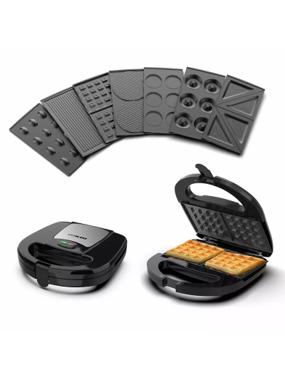 Nikai Sandwich Grill & Multi Snack Maker 750W 2 Slot Non-Stick 7-in-1 Interchangeable Plates for Grill Toaster Pancakes Cookies Waffles Donuts Cupcakes & Nutties Dishwasher Safe - NGT727D
