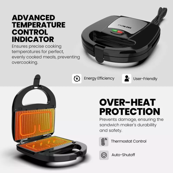 Nikai Sandwich Grill & Multi Snack Maker 750W 2 Slot Non-Stick 7-in-1 Interchangeable Plates for Grill Toaster Pancakes Cookies Waffles Donuts Cupcakes & Nutties Dishwasher Safe - NGT727D - Image 6
