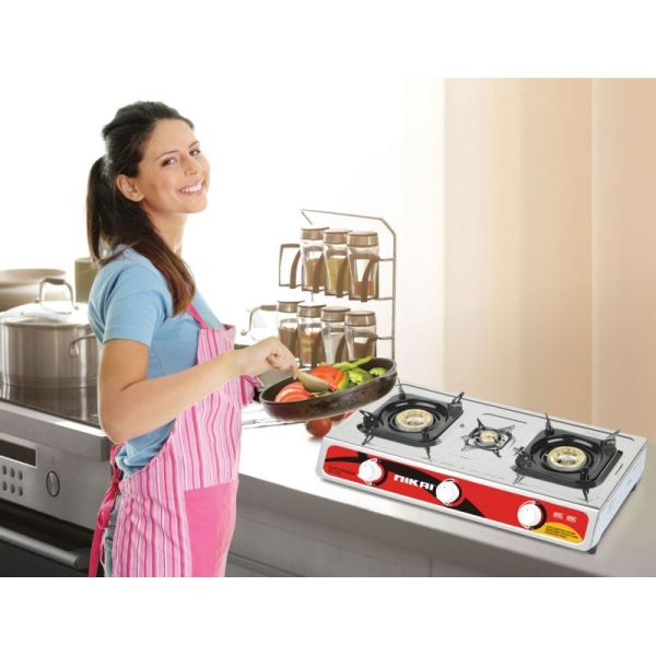 Nikai Gas Cooker 3 Burner Stainless Steel Gas Burner with Auto Ignition System Blue Flame with High Efficiency Stainless Steel Body Full Safety Features NG845 - Image 3