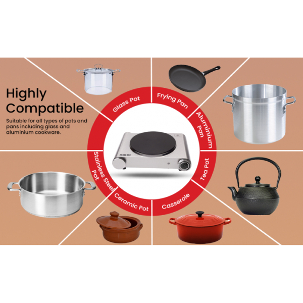 Nikai Electric Hot Plate 1 Plate 1500W Die Cast Iron Hotplates of 188MM Adjustable Thermostat Control NKTOE4N2 - Image 8