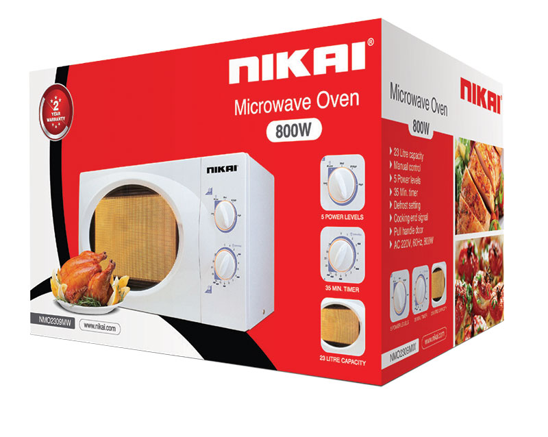 Nikai Microwave 23L 800W Solo Manual 6 Level 30min Timer Timer Defrost Option Glass Tray Countertop Microwave NMO2309MW - Image 5