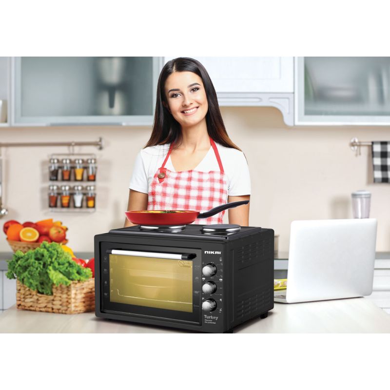 Nikai Oven 20L 2 Hot Plate 1800W 6 Stages Heating Selector 100-250ºC Adjustable Temperature 60 Minutes Timer With Bell NT4520RHT Black - Image 2