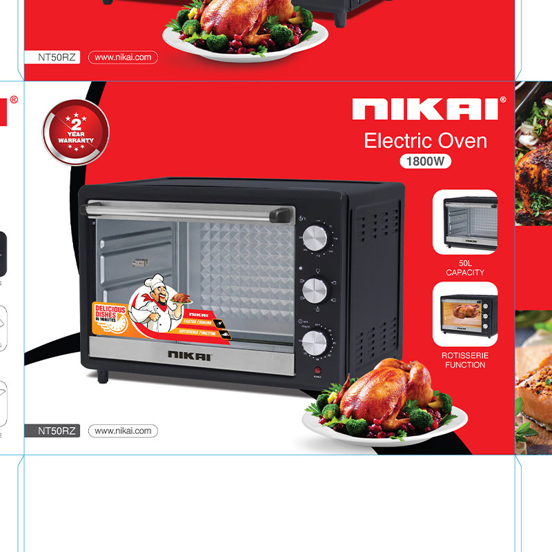 Nikai Electric Oven 50L 1800W with Rotisserie 120 Minutes Timer With Stay On With Accessories NT50RZ - Image 2