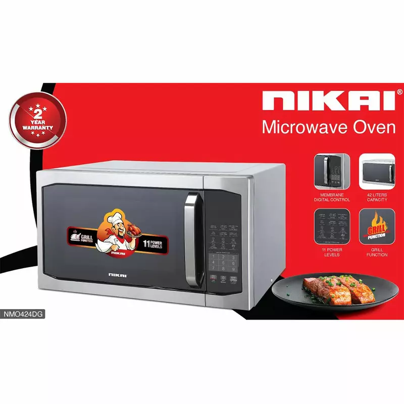 Nikai Microwave Oven 42L 1100W 11 Microwave Power Levels 7 Auto Menu with Defrost & Grill Function Membrane Digital Control Memory Function NMO424DG - Image 2