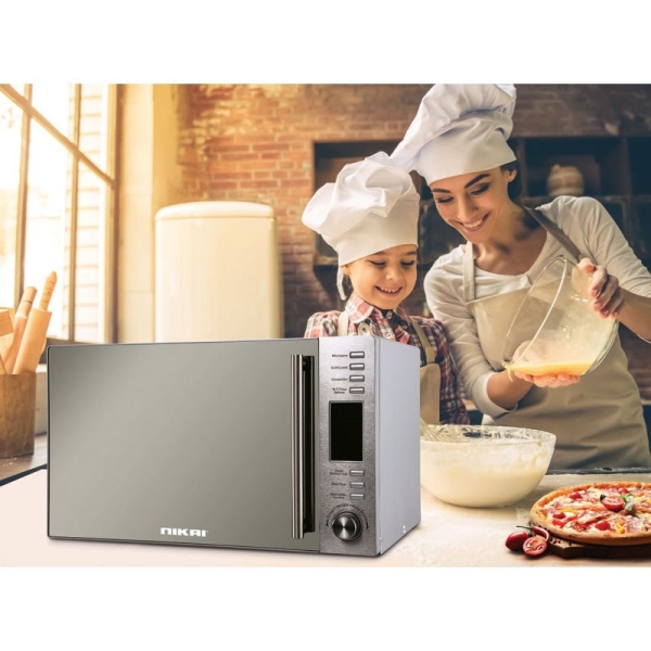 Nikai Microwave Oven 30L 1100W with Grill Digital Mirror Finish 10 Auto Cook Mode Child Lock DeFrost By Weight Kitchen Timer NMO300MDG - Image 3