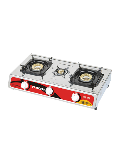 Nikai Gas Cooker 3 Burner Stainless Steel Gas Burner with Auto Ignition System Blue Flame with High Efficiency Stainless Steel Body Full Safety Features NG845