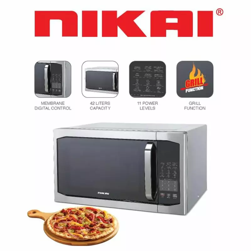 Nikai Microwave Oven 42L 1100W 11 Microwave Power Levels 7 Auto Menu with Defrost & Grill Function Membrane Digital Control Memory Function NMO424DG - Image 4