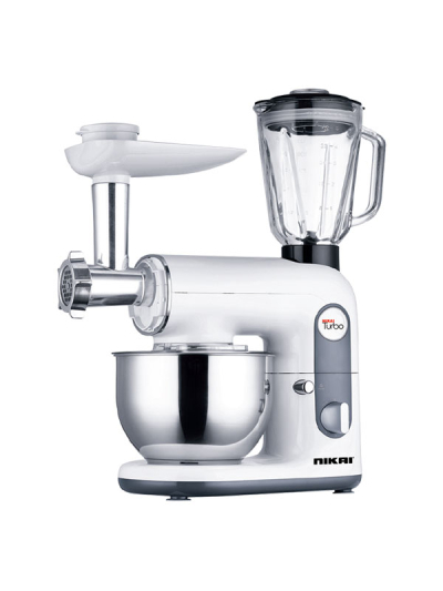 Nikai Kitchen Machine 800W 4L Bowl Metal Heavy Duty Meat Grinder Splash-Proof Lid Die Cast Aluminium Hooks Dual Speeds and Stainless-Steel Whisk NFP444A