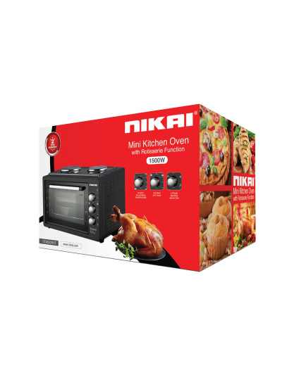 Nikai Oven 20L 2 Hot Plate 1800W 6 Stages Heating Selector 100-250ºC Adjustable Temperature 60 Minutes Timer With Bell NT4520RHT Black