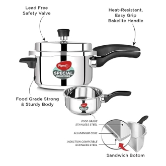 Pigeon Aluminium Pressure Cooker Set – 2L, 3L & 5L Outer Lid Durable Cookers for Fast Cooking SAP 12739