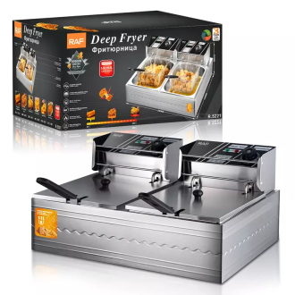 RAF Commercial Deep Fryer 5.5L + 5.5L 2500W, Reinforced Frying Basket, Thickened Stainless Steel, Uniform Heating, Rapid Heating R.5221