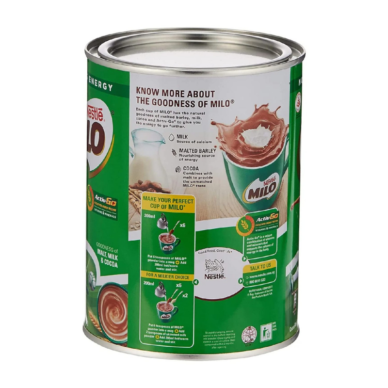 Nestle Milo Chocolate Malt Drink Powder, Active-Go Chocolate, Low Gi, Source Of Protein, 8 Vitamins &Amp; Minerals, 400G Tin - Set Of 3 Pcs